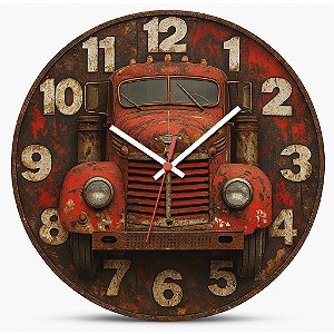 Relógio de Parede Veículos Carro Caminhão Vermelho