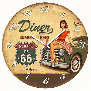 Relógio de Parede Veículos Carro Diner Americano