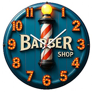 Relógio de Parede Profissão Barbearia Azul Iluminado