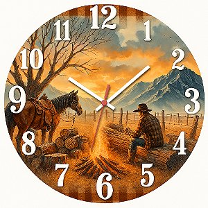 Relógio de Parede Natureza Cavalo Homem Fogueira