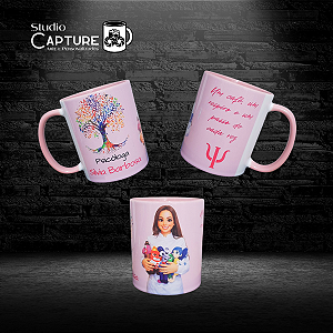 Caneca de Porcelana Colorida Rosa Psicóloga com Nome, Foto e Frase