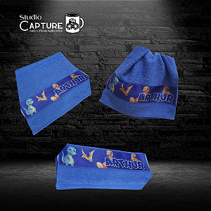 Toalha Lavabinho Personalizada Dinossauro Azul com Nome