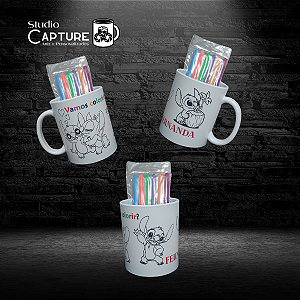 Caneca de Plástico Personalizada Stitch para Colorir com Nome