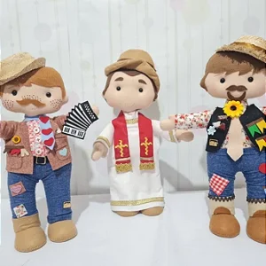 Festa Junina Caipira em Feltro - Conjunto com 3 Personagens