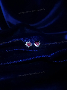 Brinco Coração 9mm Cravejado – Zircônia Vermelho Prata 925