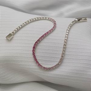 Pulseira Riviera Degradê Rosa e Branco – 2mm – 18cm – Prata925