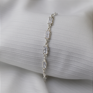 Pulseira com 5 Retângulos de Zircônia Branca – 18cm – Prata 925