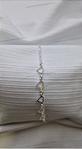 Pulseira com 5 Corações Vazados – 18cm – Prata 925