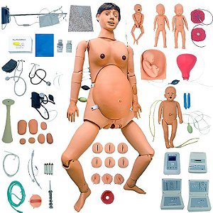 MANEQUIM AVANÇADO DE PARTURIENTE/NEONATAL,SIM.COM RCP E SUP.DE EMERGENCIA