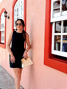 Vestido em linho curto Preto - V1109