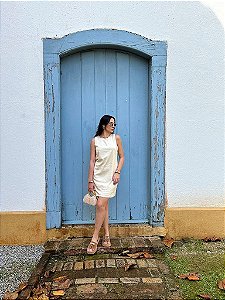Vestido em linho curto Natural - V1109