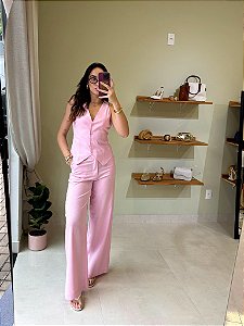 Calça de Linho Confortável e Estilosa Rosa - C1111