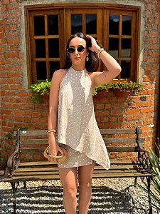 Blusa Assimétrica de Viscose com Poá - Frente Única