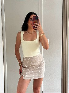 Saia Curta Viscose Poá Com Zíper