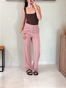 Calça Rosa Risca de Giz Alfaiataria Confortável - C9001