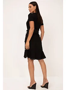 Vestido Clássico em Alfaiataria Pespontado Preto Angelita LEKAZIS