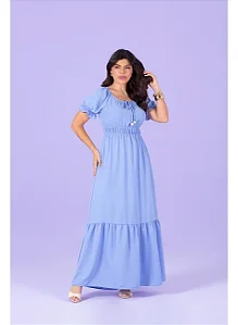 VESTIDO SUPER MIDI COM VIÉS NO DECOTE AZUL HADAZA