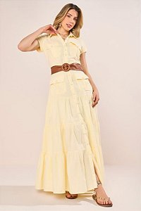 VESTIDO CHEMISE BLOSOS CARGO EVASÊ LONGO (NÃO ACOMPANHA O CINTO) FASCINIUS