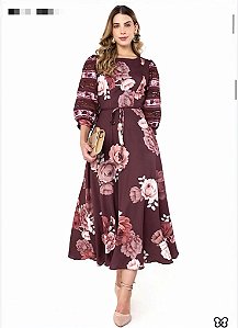 VESTIDO MARROM ESTAMPADO FASCINIUS 2731