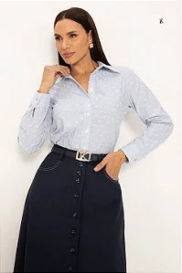 CAMISA DE ALGODÃO LISTRADA AZUL COM BORDADO DENIZE LEKAZIS 2663
