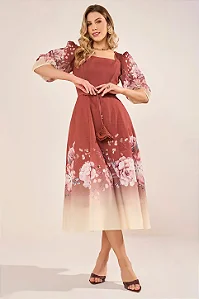 VESTIDO MIDI GODE COM ESTAMPA FLORAL FASCINIUS 2839