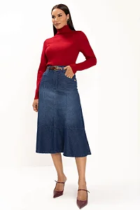 SAIA MIDI JEANS ILVA COM BOLSO LEKAZIS 2492