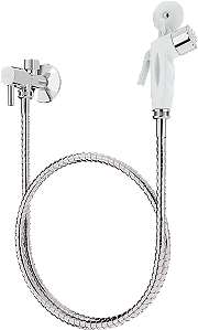 KIT DUCHA POP BRANCO / CRIVO CROMADO/ C/ REGISTRO ABS CROMADO C/DERIVAÇÃO / FLEXIVEL INOX 1,20M BLUKIT