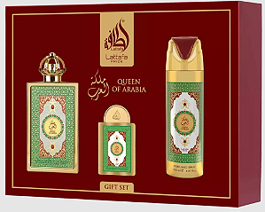 Kit Lattafa Queen Of Arabia – Gift Set 3 em 1 – Eau de Parfum Feminino – 100ml