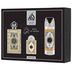 Kit Lattafa Pride King of Arabia Gift Set 3 em 1 Eau de Parfum Unissex 100ml