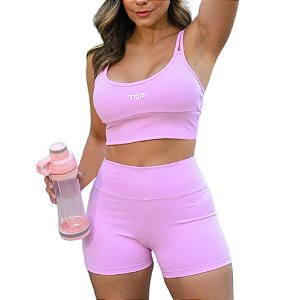 Conjunto Power Grace – Top de Alça Dupla e Short Básico Poliamida