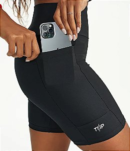 Bermuda Ciclista Feminina Cintura Alta Com Bolso Lateral Fitness