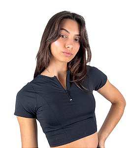 Top Zíper Strong Cropped Poliamida Preto