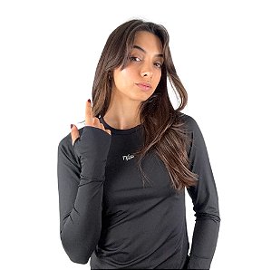 Blusa Térmica de Poliamida com Proteção UV e Dedeira - Preta