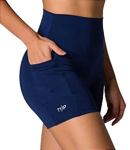 Bermuda Ciclista Feminina Cintura Alta Com Bolso Lateral Fitness - Marinho