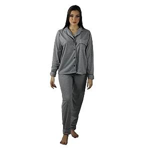 Pijama Feminino Inverno Adulto Americano Malha - Cinza