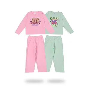 Kit 2 Conjuntos Inverno Infantil Plush Roupa De Frio Menina Juvenil - Rosa e Verde