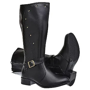 Bota Montaria Feminina em Couro Sintético - Cano Alto 221 - Preto