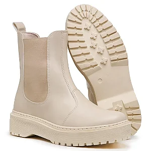 Bota Coturno Chelsea Feminino - Bege