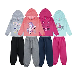 Kit com 4 Conjuntos Infantis em Moletom - Blusas com Capuz e Calças