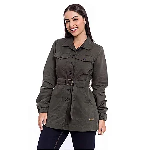 Jaqueta Parka Sem Elastano com Cinto - Verde Militar