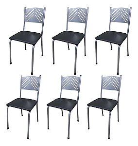 Kit 6 Cadeiras Branca Para Cozinha Almofadada Captone Estrutura Da Cadeira Prateado Assento Preto