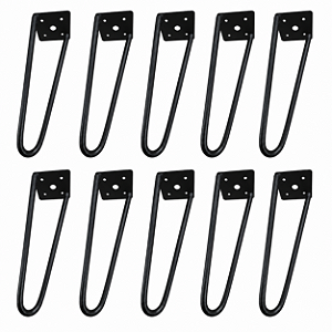 kit 10 Pés De Ferro Hairpin Legs 20cm Preto Medcombo Para Mesa