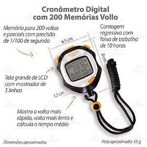 Cronômetro Digital Profissional VL-515 com 200 Memórias – Preto e Laranja