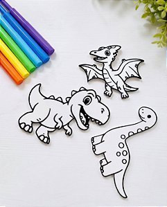 Kit Dinossauros Placa de Pintura Lavável 3D – Brinquedo Educativo Reutilizável
