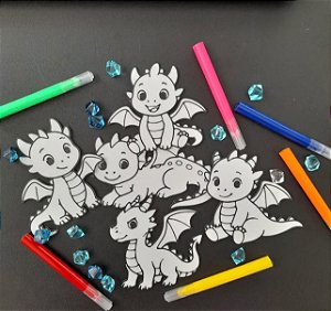 Kit Baby Dragões Placa de Pintura Lavável 3D – Brinquedo Educativo Reutilizável