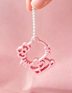 Chaveiro Hello Kitty Rosa Glitter 3D – Acessório Kawaii com Corrente de Bolinha
