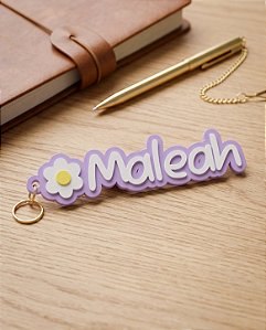 Chaveiro Personalizado 3D Nome Maleah com Flor Delicada