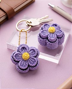 Chaveiro Clicker 3D Flor de Crochê Tricotada (Cute Click Antiestresse)