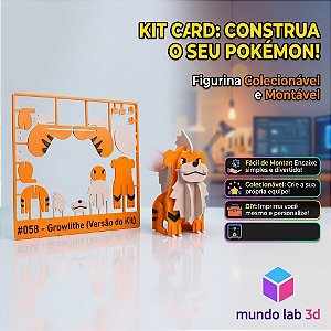 Kit Card 3D Pokémon Montável e Colecionável – Growlithe #058 (Mini Figurina DIY)