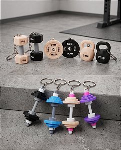Chaveiros Fitness 3D Halter, Anilha e Kettlebell | Coleção Academia Gym